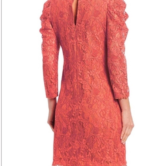 Vince Camuto Bright Coral Red Puff Sleeve MIDI Dress NWT - Picture 5 of 13